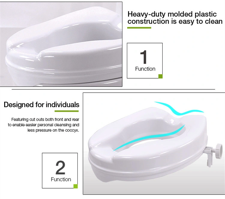 Bathroom Safety 4" Elevated PE Plastic Raised Toilet Seat for Elderly Disable